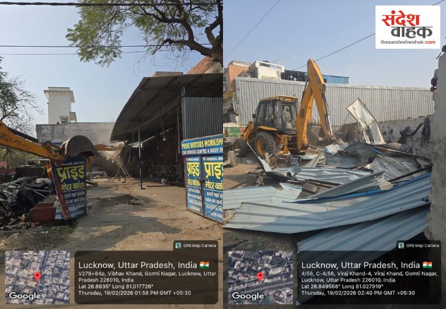 लखनऊ में LDA का एक्शन: गोमती नगर में 5 अवैध कार वर्कशॉप पर चला बुलडोजर