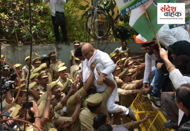 लखनऊ: मनरेगा के मुद्दे पर कांग्रेस का विधानसभा घेराव, अजय राय और आराधना मिश्रा हिरासत में