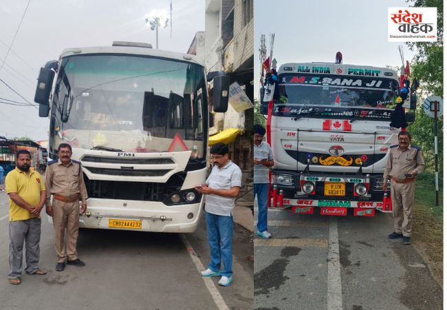 ओवरलोडिंग में फंसे 2 ट्रेलर और 1 ट्रक, ड्राइवरों के लाइसेंस होंगे सस्पेंड