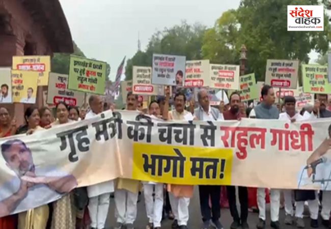 NDA सांसदों ने राहुल गांधी के खिलाफ निकाला मार्च