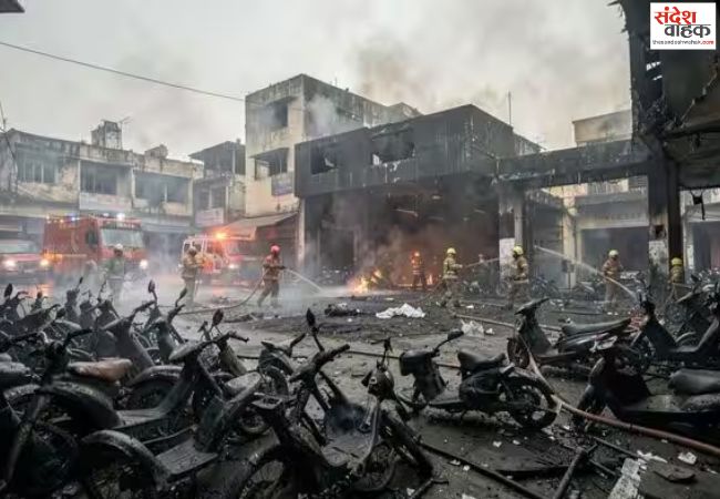 लखनऊ के कैंट गोला बाजार में EV स्कूटी शोरूम में लगी भीषण आग